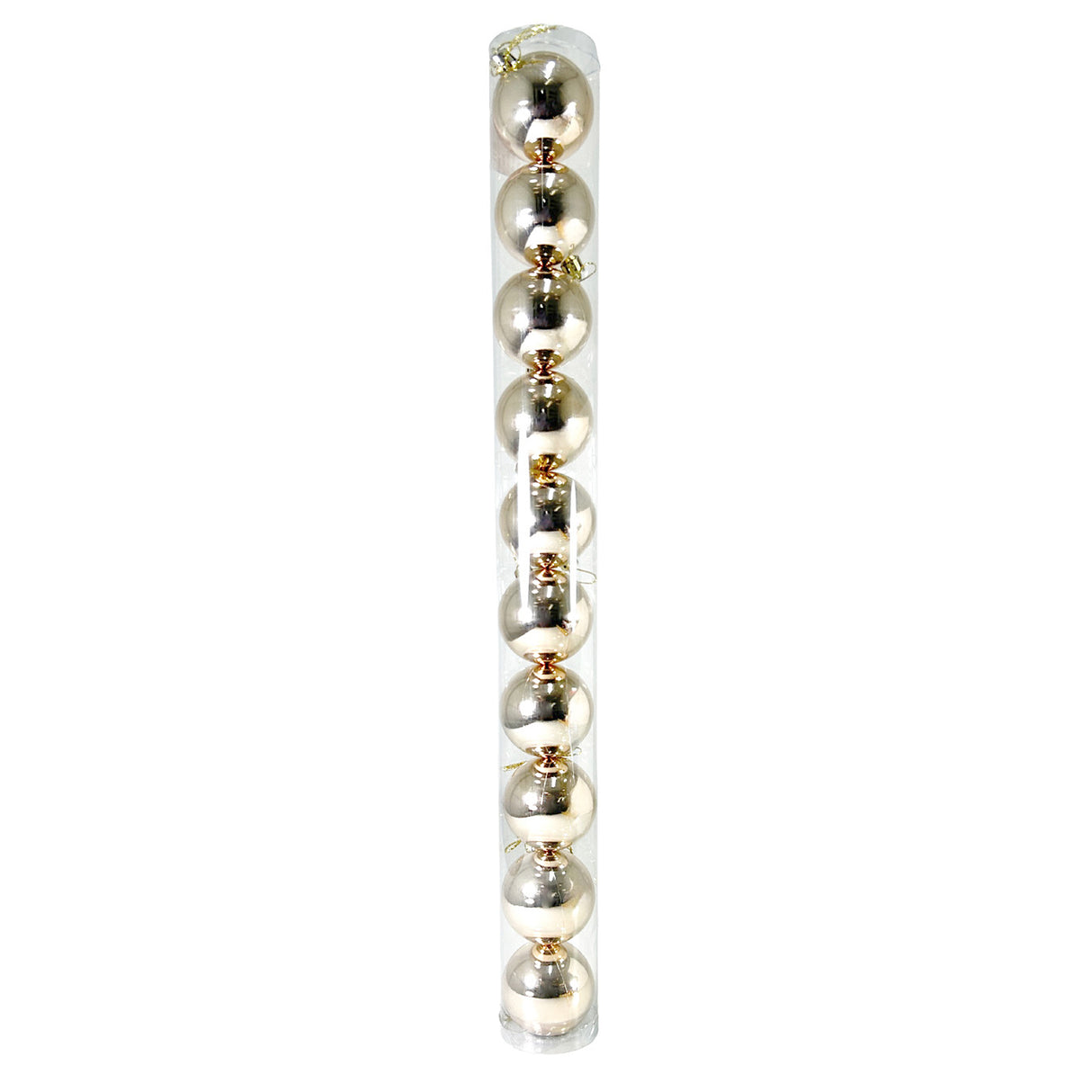 Tubo X 10 Bolas Navideñas Brillante Champaña 6x6cm con Acabado Brillante Reutilizable