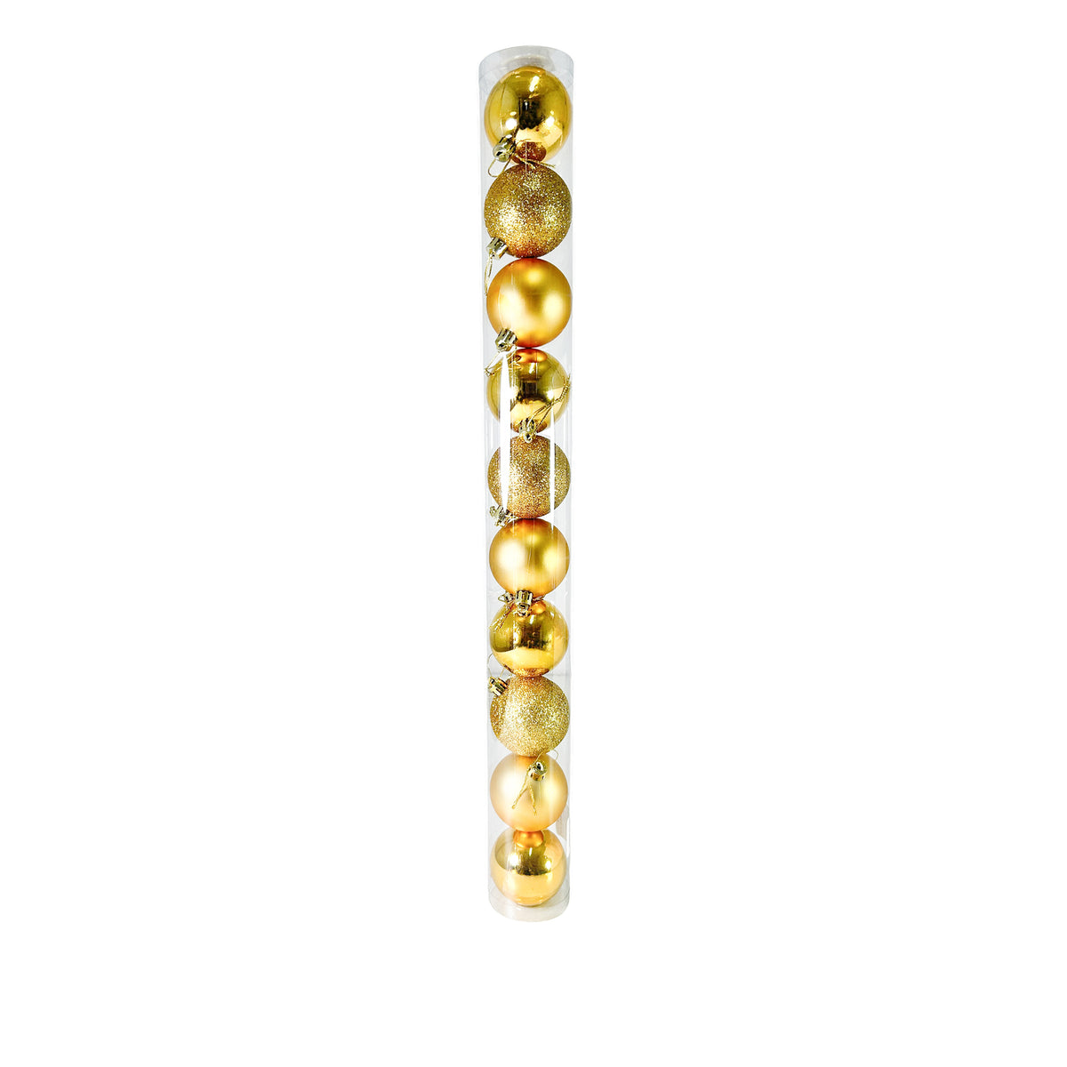 Tubo X 10 Bolas Navideñas Combinada Dorado 6x6cm con Acabado Mixto Reutilizable