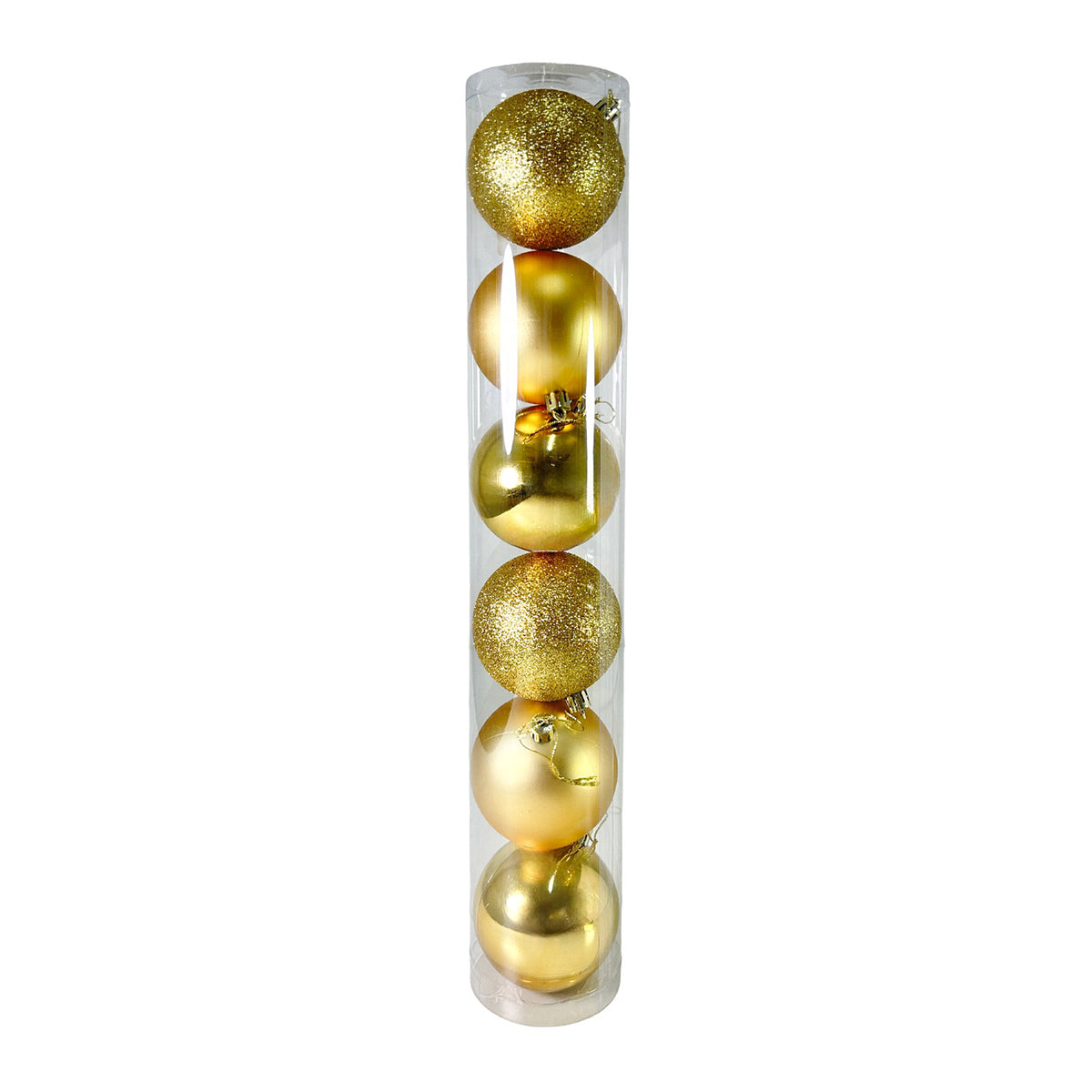 Tubo X 6 Bolas Navideñas Combinada Dorado 8x8cm con Acabado Mixto Reutilizable