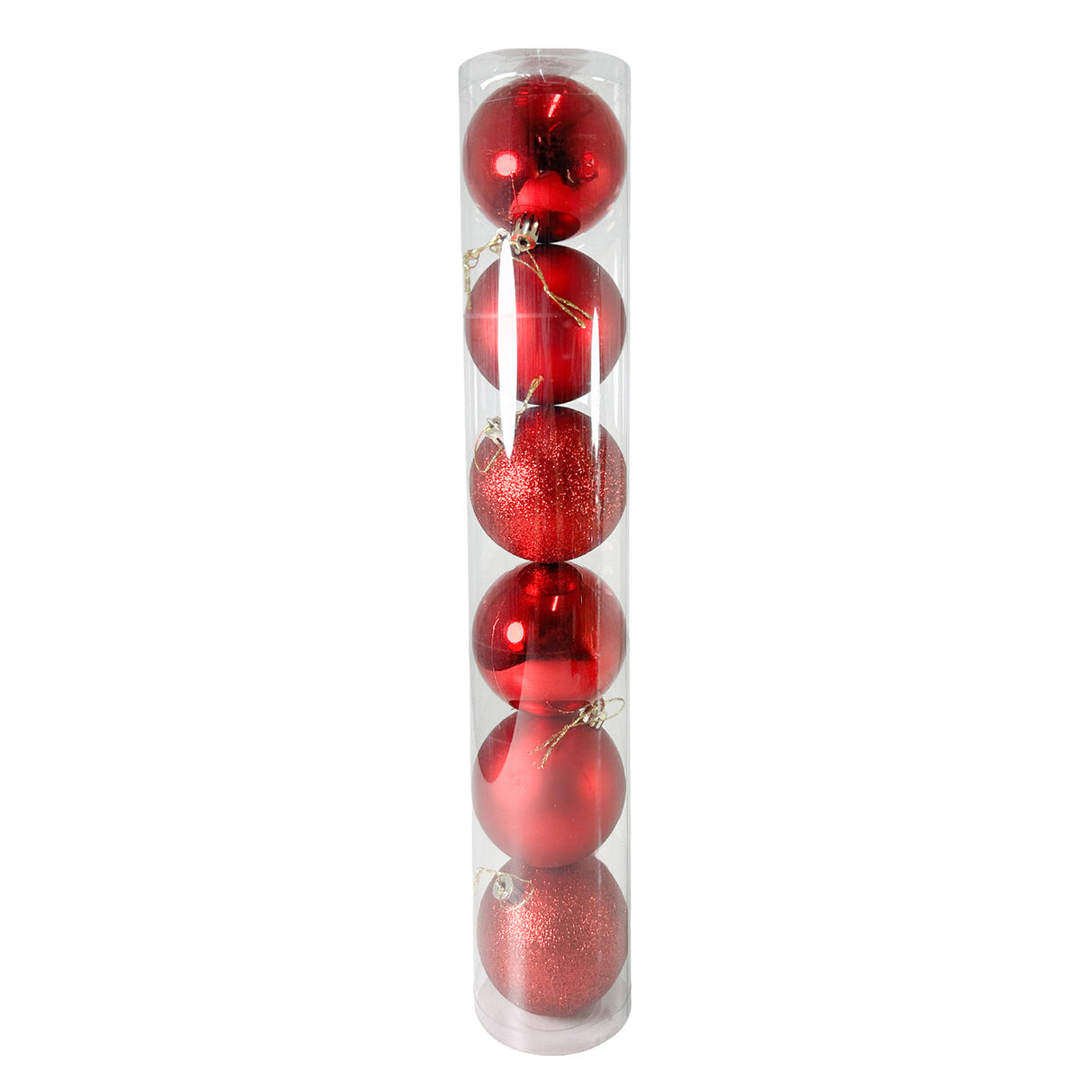 Tubo X 6 Bolas Navideñas Combinada Rojo 8x8cm con Acabado Mixto Reutilizable