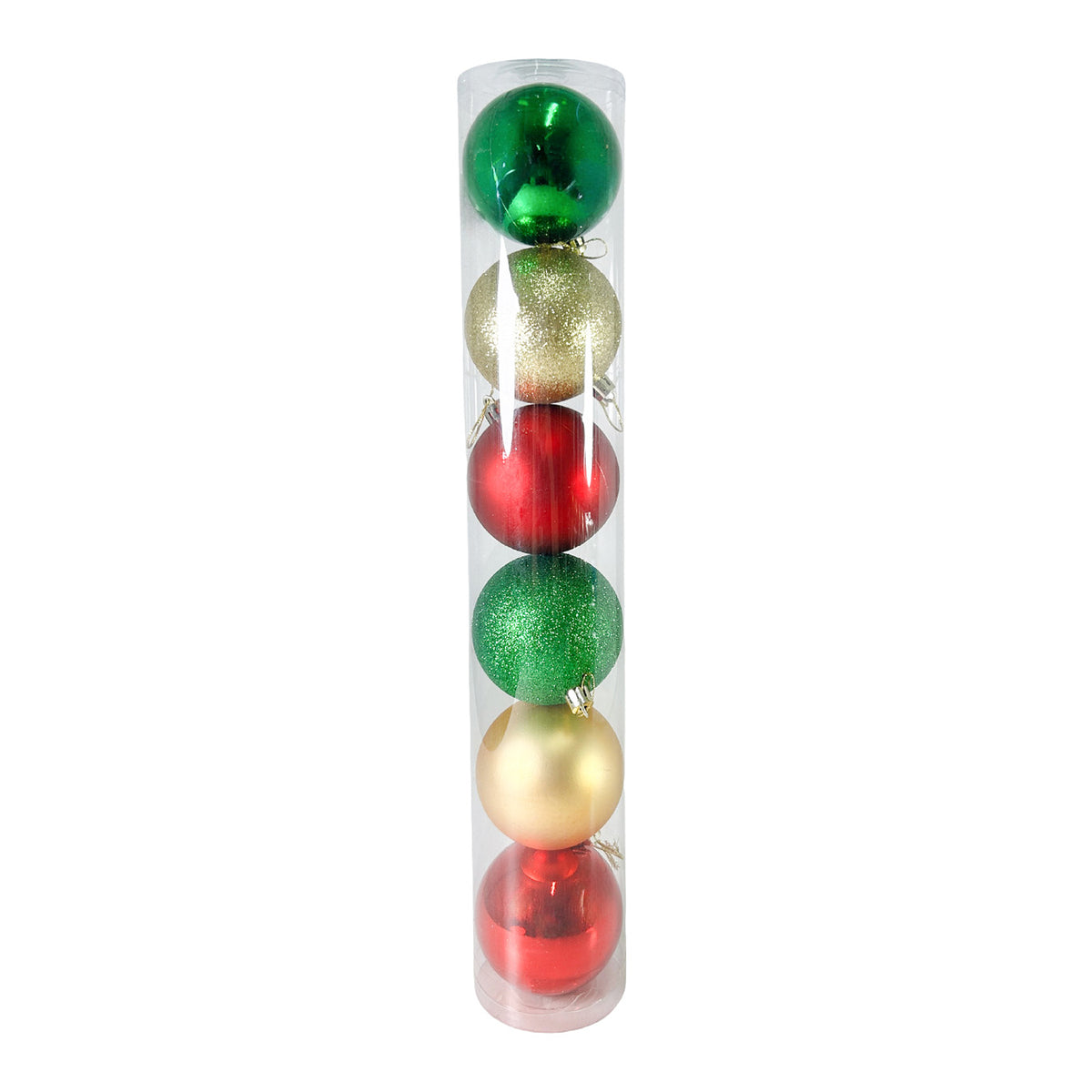Tubo X 6 Bolas Navideñas Combinada Multicolor 8x8cm con Acabado Mixto Reutilizable