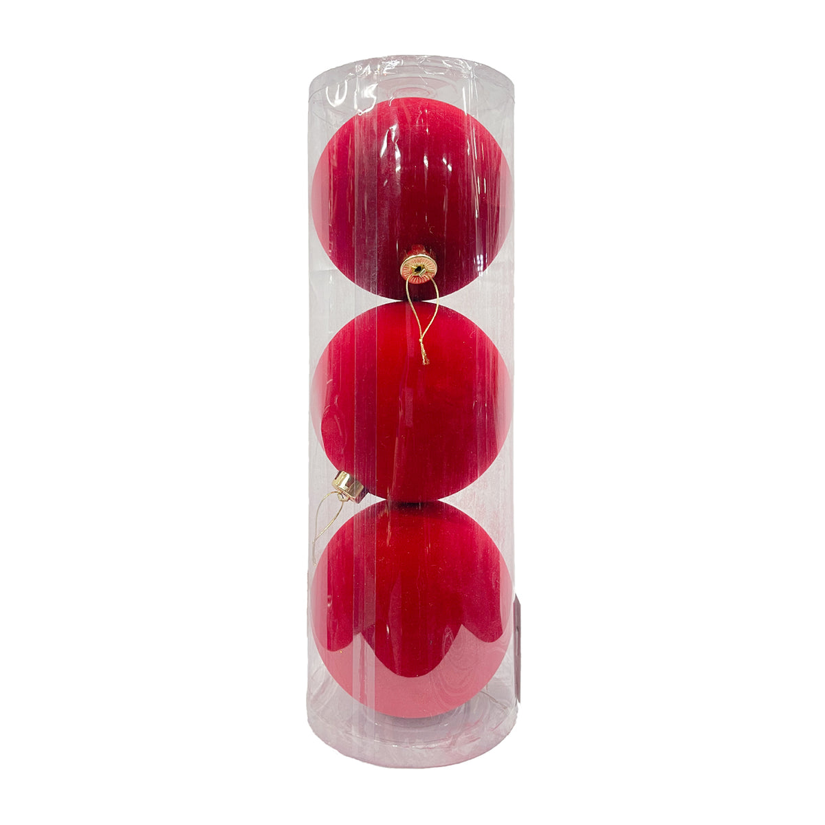 Tubo X 3 Bolas Navideñas Gamuzada Rojo 15x15cm con Acabado Gamuzada Reutilizable