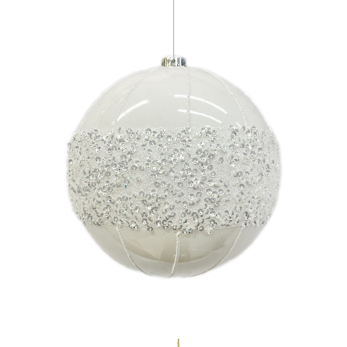 Bola Navideña Lentejuela Blanco Ab 20x20cm con Acabado Brillante Reutilizable