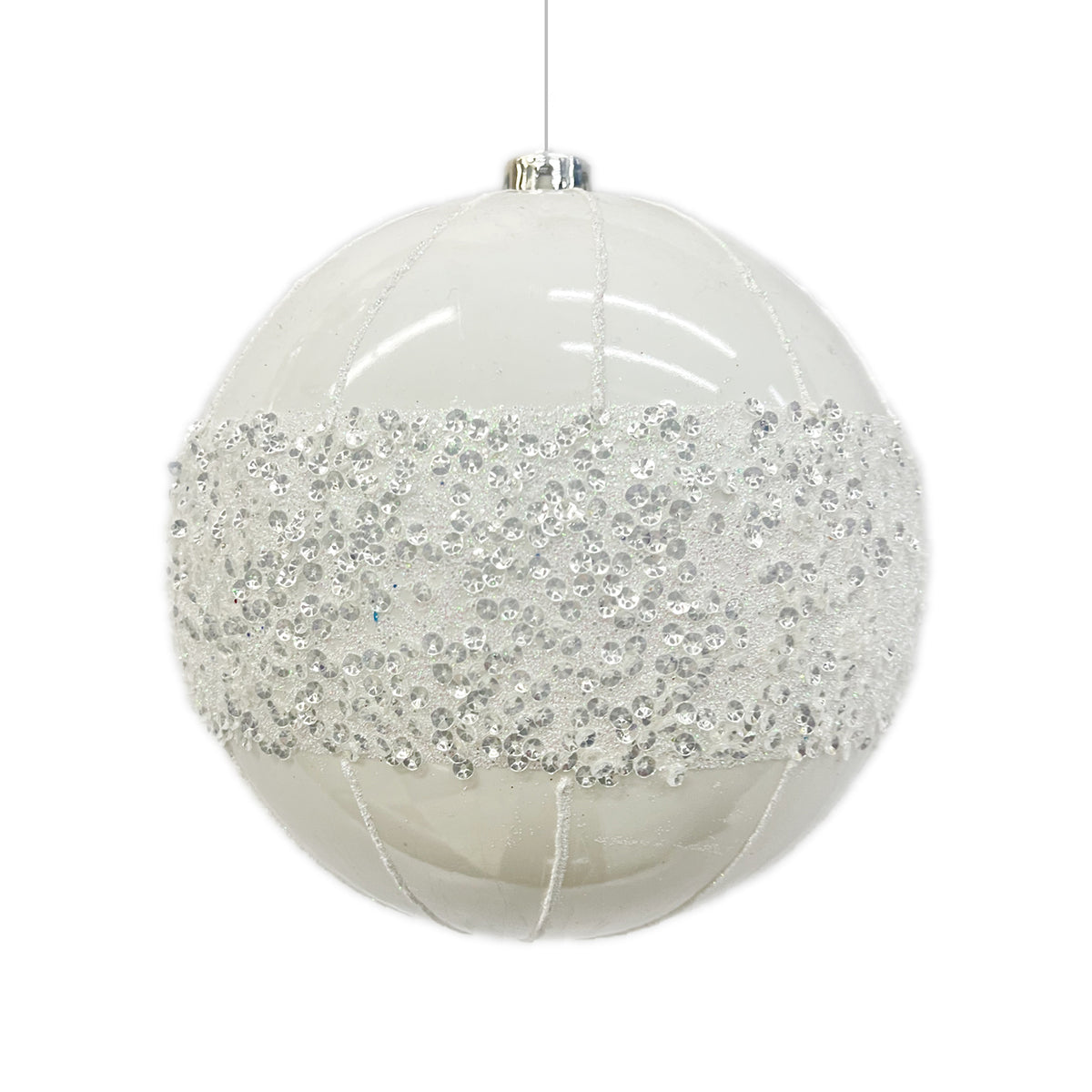 Bola Navideña Lentejuela Blanco Ab 25x25cm con Acabado Brillante Reutilizable