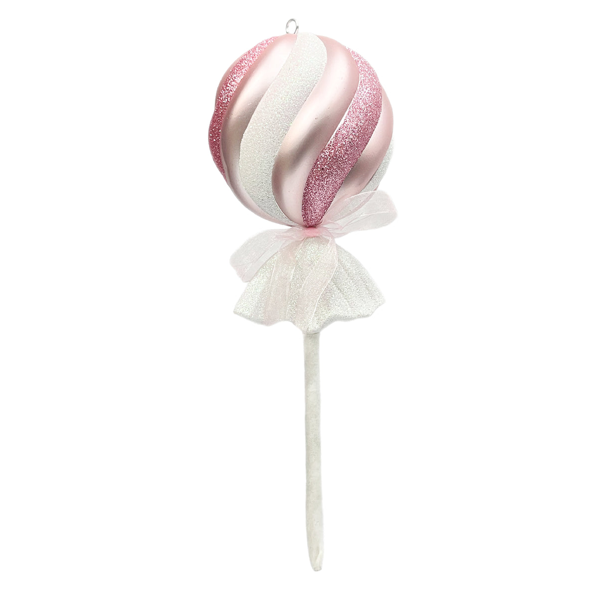 Bola Navideña Bombón Rosado y Blanco 12x12cm con Acabado Glitter Reutilizable