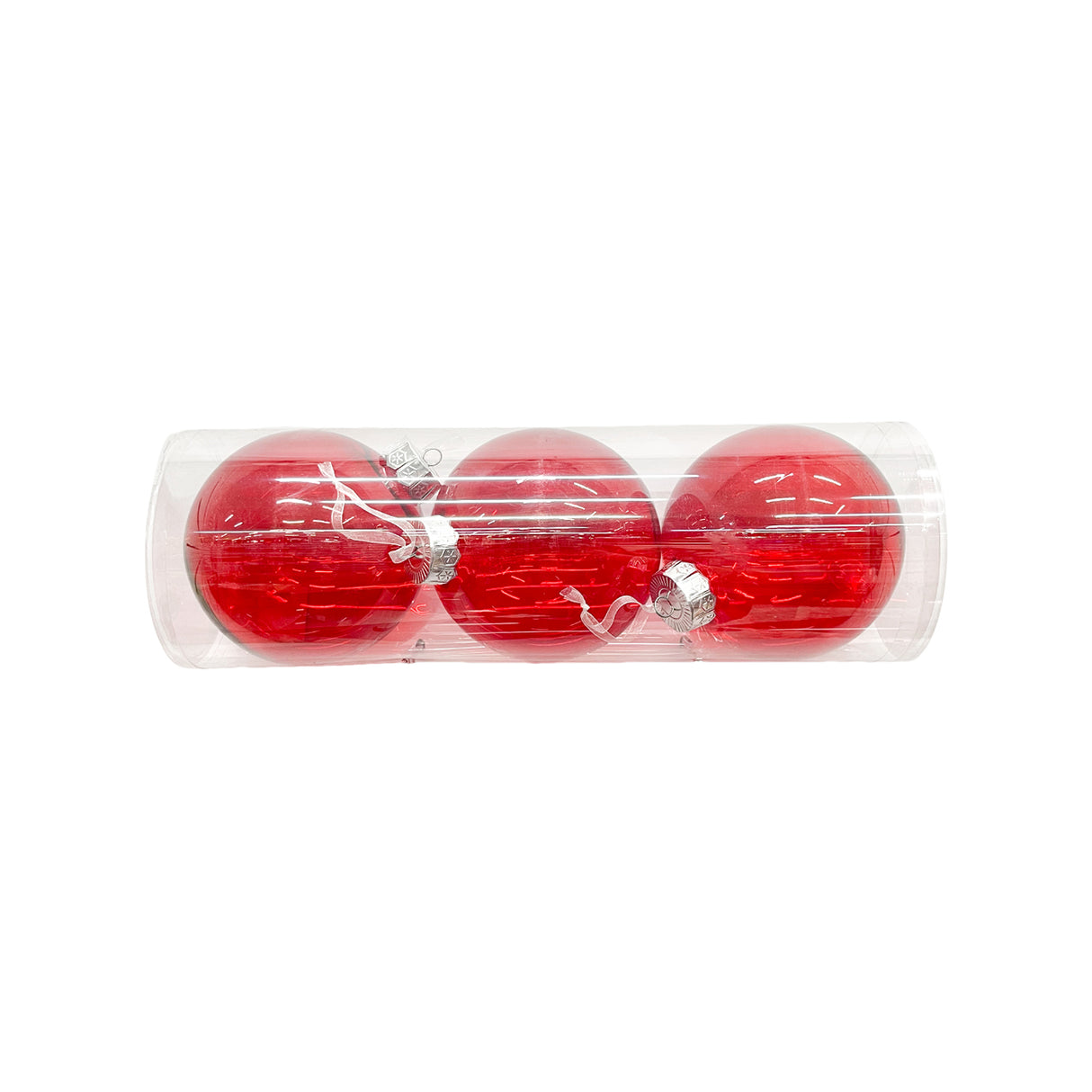 Bola Navideña X 3 Unidades Transparente Pet Rojo 15x15cm con Acabado Brillante Reutilizable
