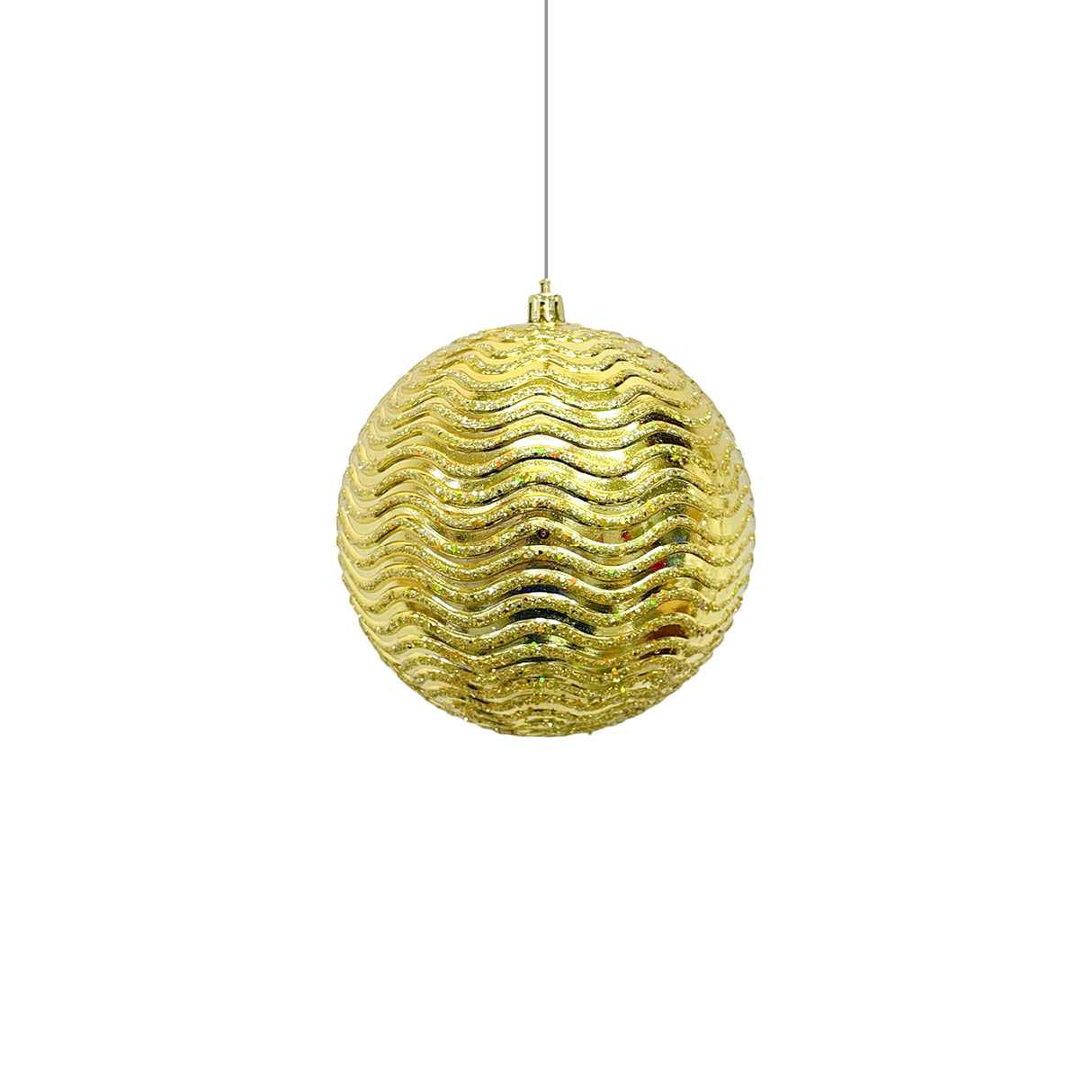 Bola Navideña X 2 Unidades Ondas Dorado 12x12cm con Acabado Brillante Reutilizable