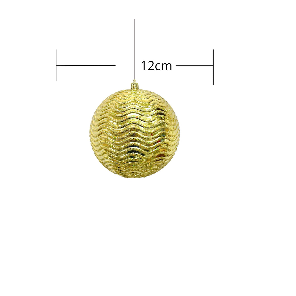 Bola Navideña X 2 Unidades Ondas Dorado 12x12cm con Acabado Brillante Reutilizable