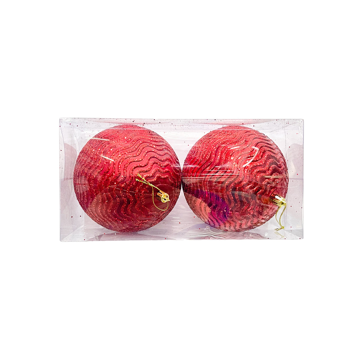 Bola Navideña X 2 Unidades Ondas Rojo 12x12cm con Acabado Brillante Reutilizable