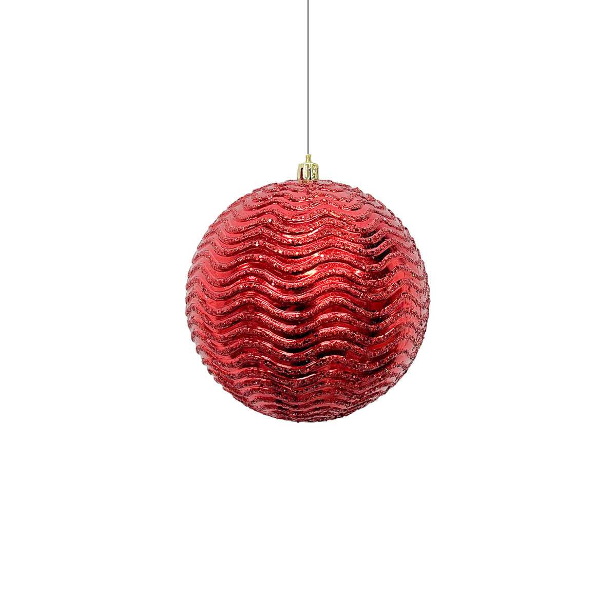 Bola Navideña X 2 Unidades Ondas Rojo 12x12cm con Acabado Brillante Reutilizable