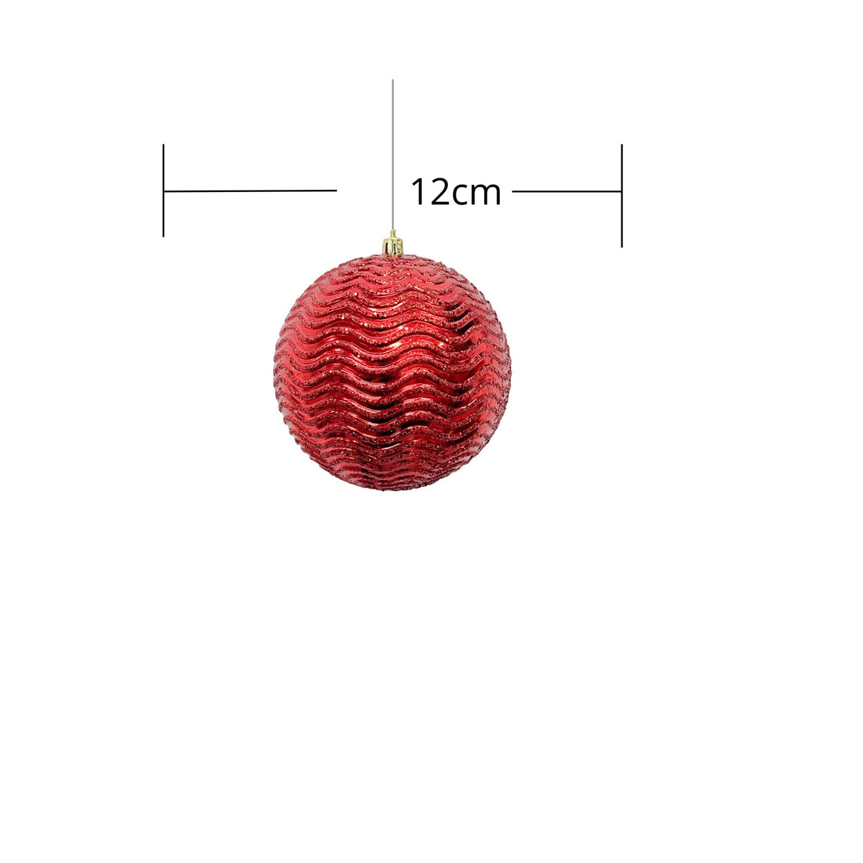 Bola Navideña X 2 Unidades Ondas Rojo 12x12cm con Acabado Brillante Reutilizable