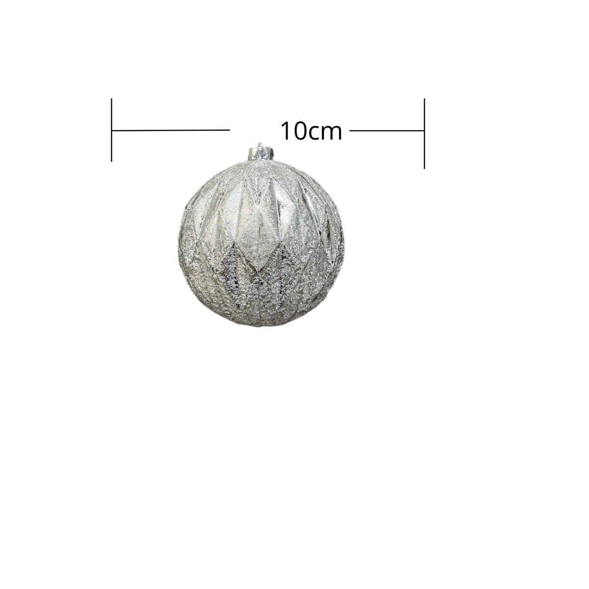 Bola Navideña X 6 Unidades Metalizada Grabada Plata 10x10cm con Acabado Glitter Reutilizable