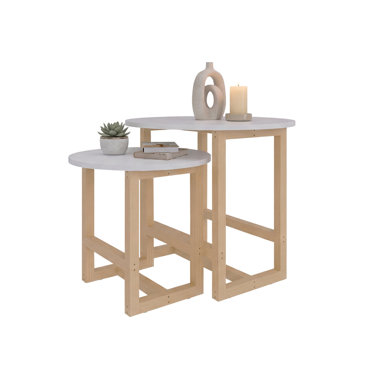 Set X2 Mesas de Centro Bits Blanco Circulares con Patas