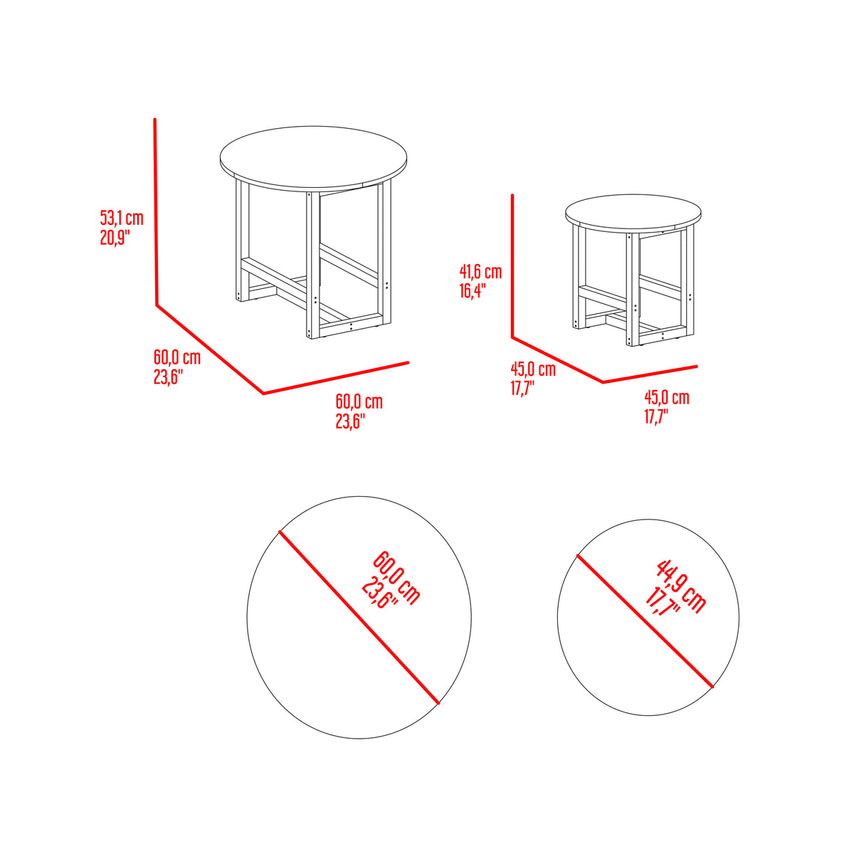 Set X2 Mesas de Centro Bits Blanco Circulares con Patas