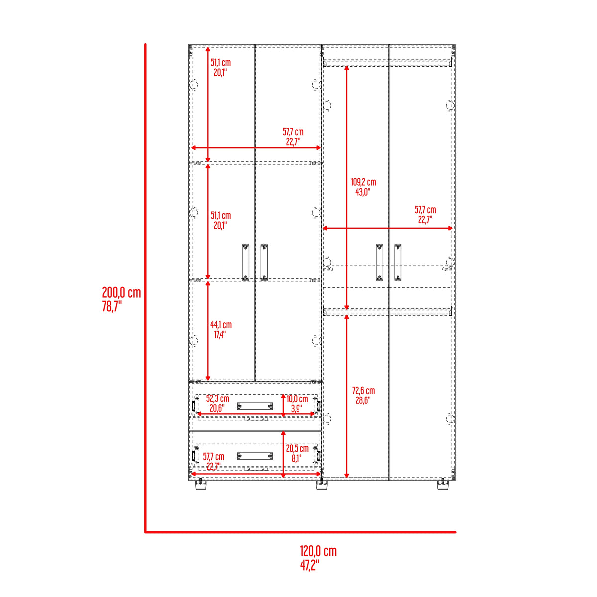 Closet Ankora Fresno Europeo y Wengue 120x200cm con Cuatro Puertas y Dos Cajones