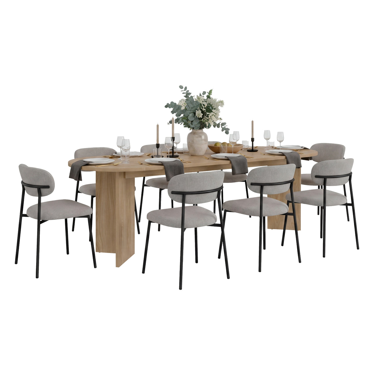 Mesa de Comedor Ted Fresno Europeo 241x74.6cm de Ocho Puestos sin Sillas y con Patas