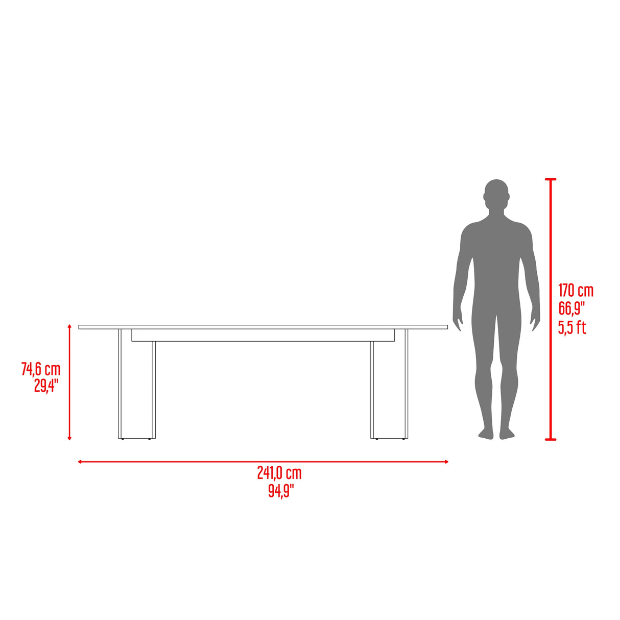 Mesa de Comedor Ted Fresno Europeo 241x74.6cm de Ocho Puestos sin Sillas y con Patas