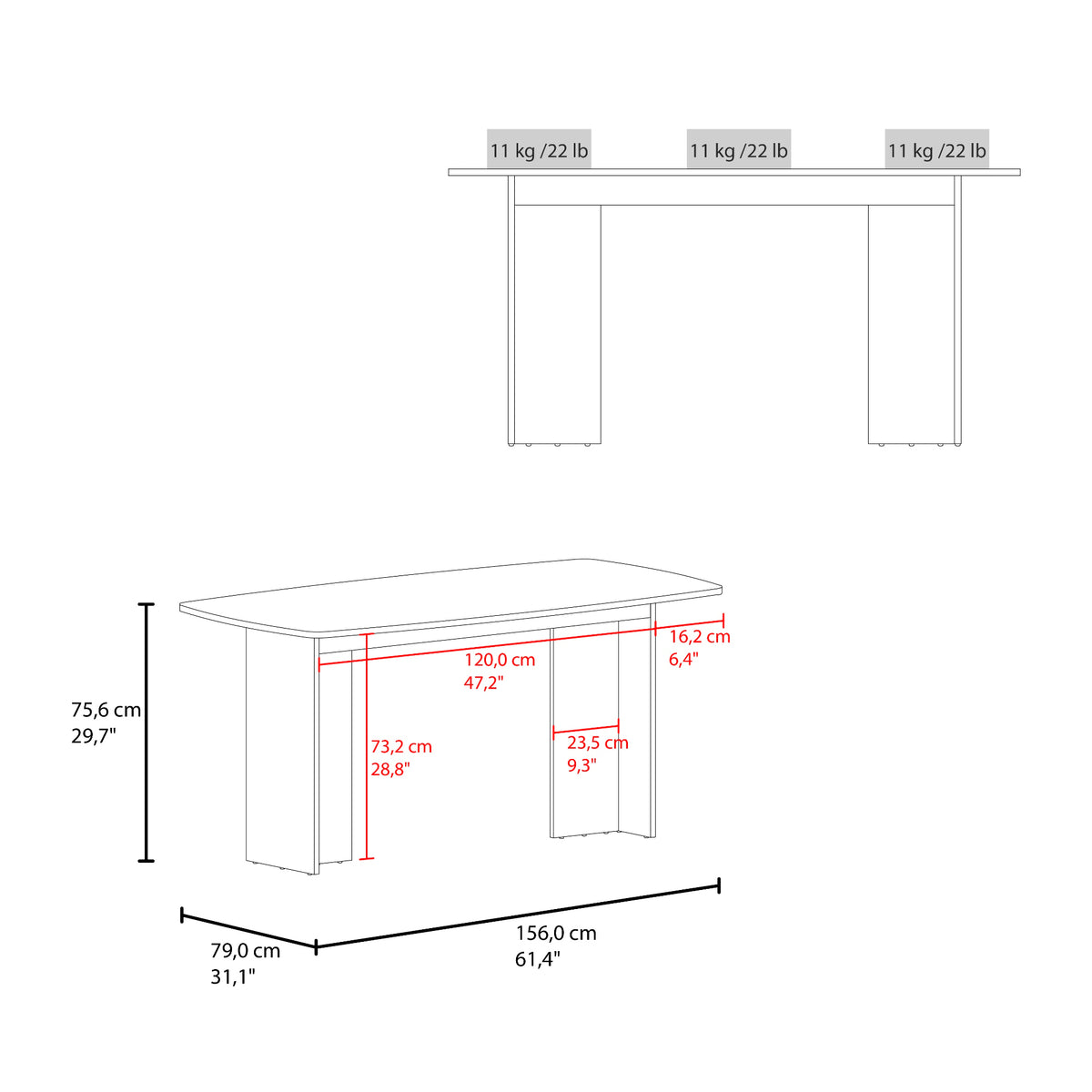 Mesa de Comedor Bangkok Avellana 156x75.6cm de Cuatro Puestos sin Sillas y con Patas