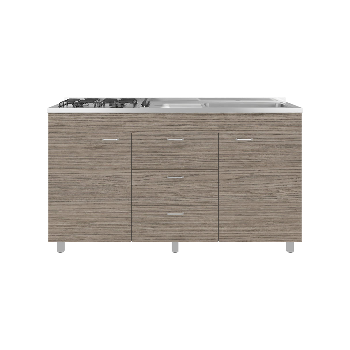 Mueble Inferior de Cocina Lumina Blanco Positano 150x84.5cm con Mesón de Acero Inoxidable Lado Derecho y con Estufa