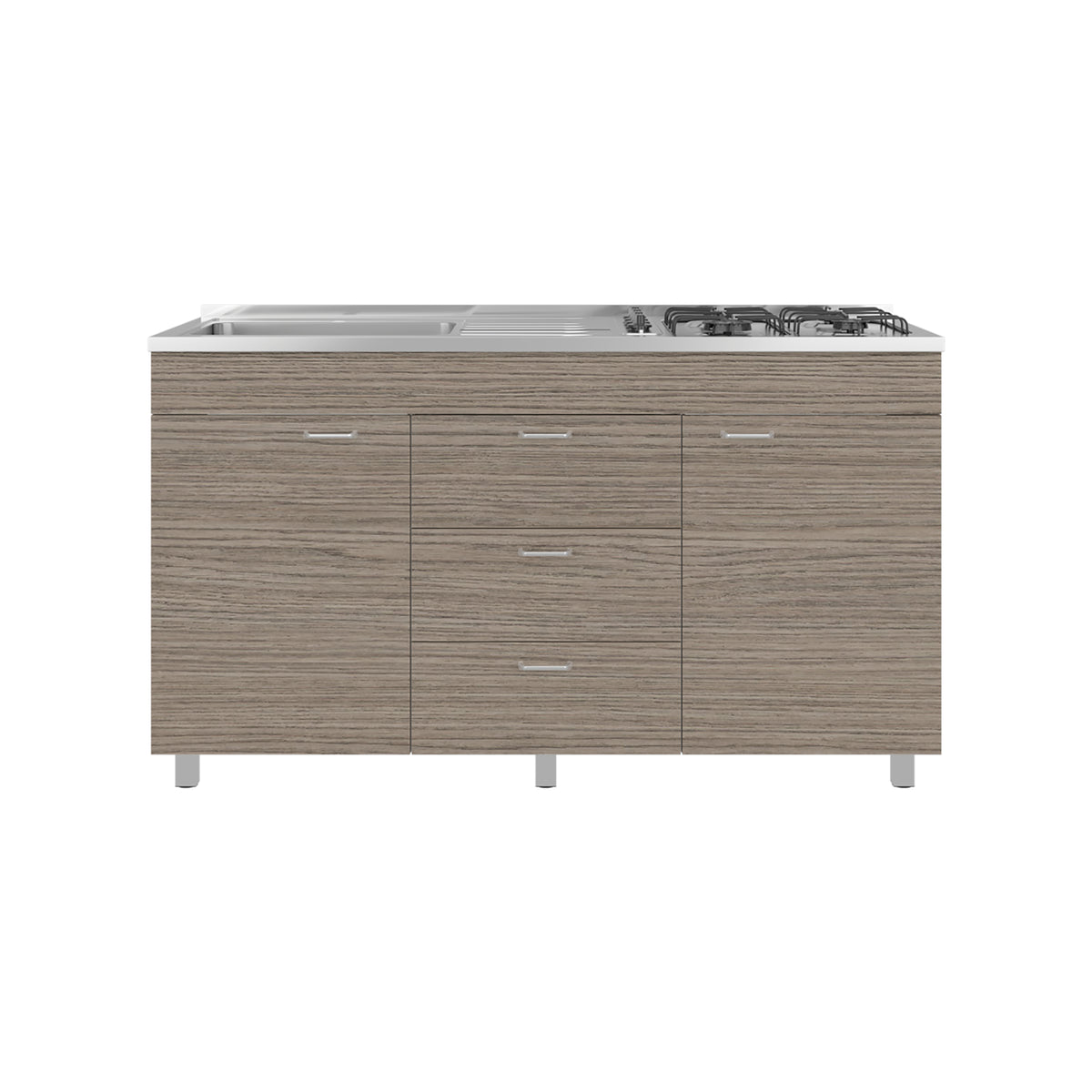 Mueble Inferior de Cocina Lumina Blanco Positano 150x84.5cm con Mesón de Acero Inoxidable Lado Izquierdo y con Estufa