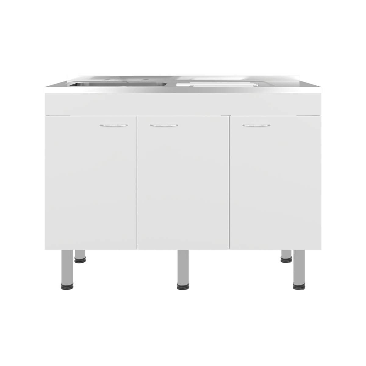 Mueble Inferior de Cocina Oceana Blanco 120x90cm con Mesón de Acero Inoxidable Lado Izquierdo y sin Estufa