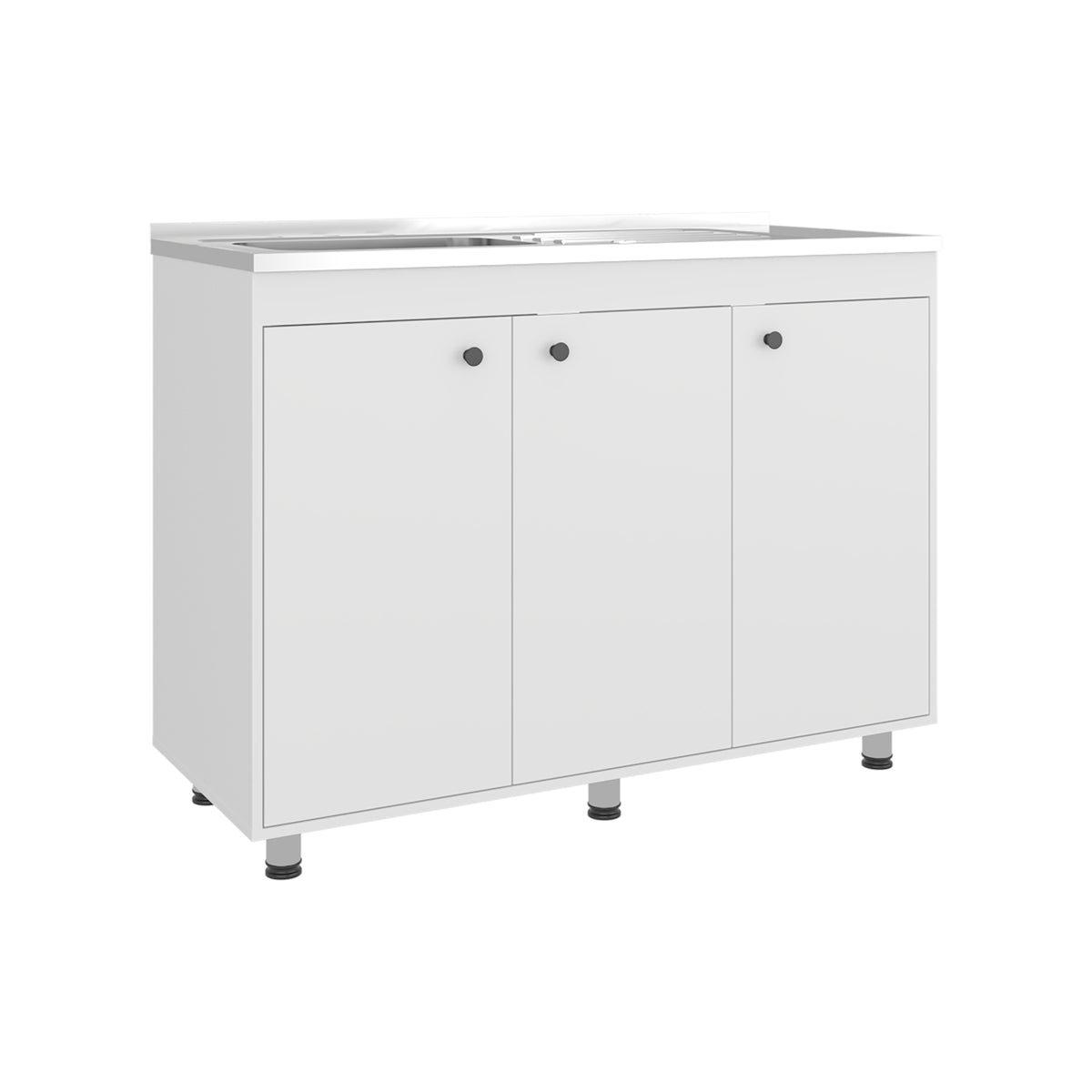 Mueble Inferior de Cocina Napoles Blanco 120x90cm con Mesón de Acero Inoxidable Lado Izquierdo y sin Estufa