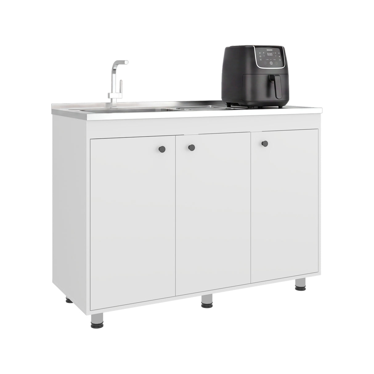 Mueble Inferior de Cocina Napoles Blanco 120x90cm con Mesón de Acero Inoxidable Lado Izquierdo y sin Estufa
