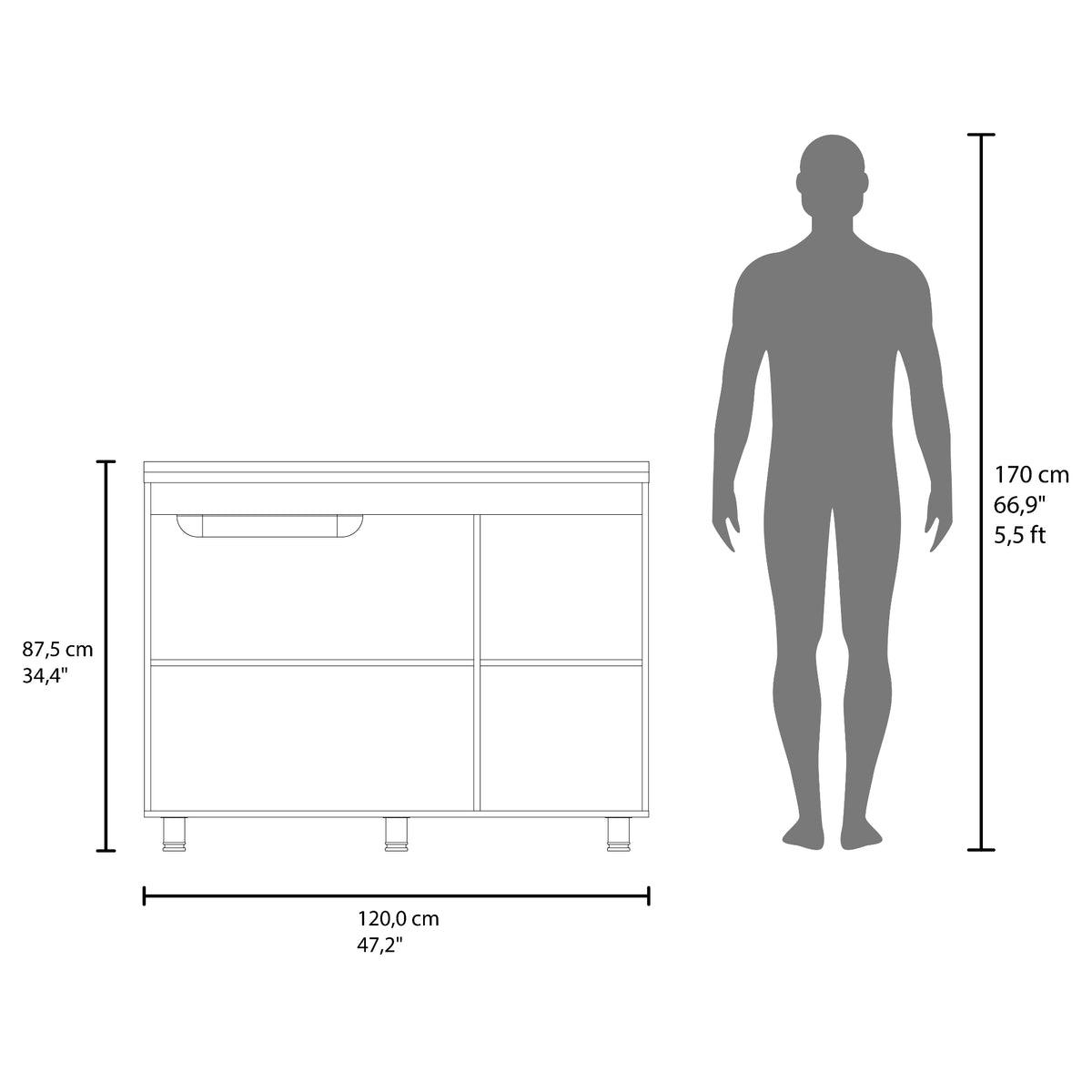 Mueble Inferior de Cocina Napoles Blanco 120x90cm con Mesón de Acero Inoxidable Lado Izquierdo y sin Estufa