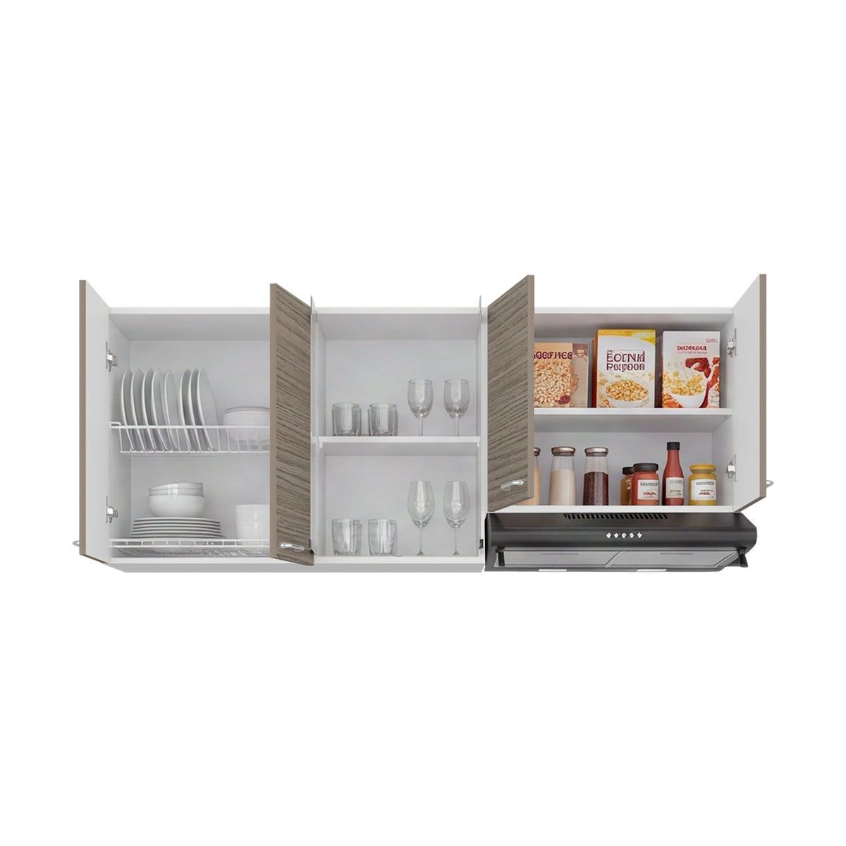 Mueble Superior de Cocina Lumina Blanco Positano 150x60cm con Seis Puertas y con Locero