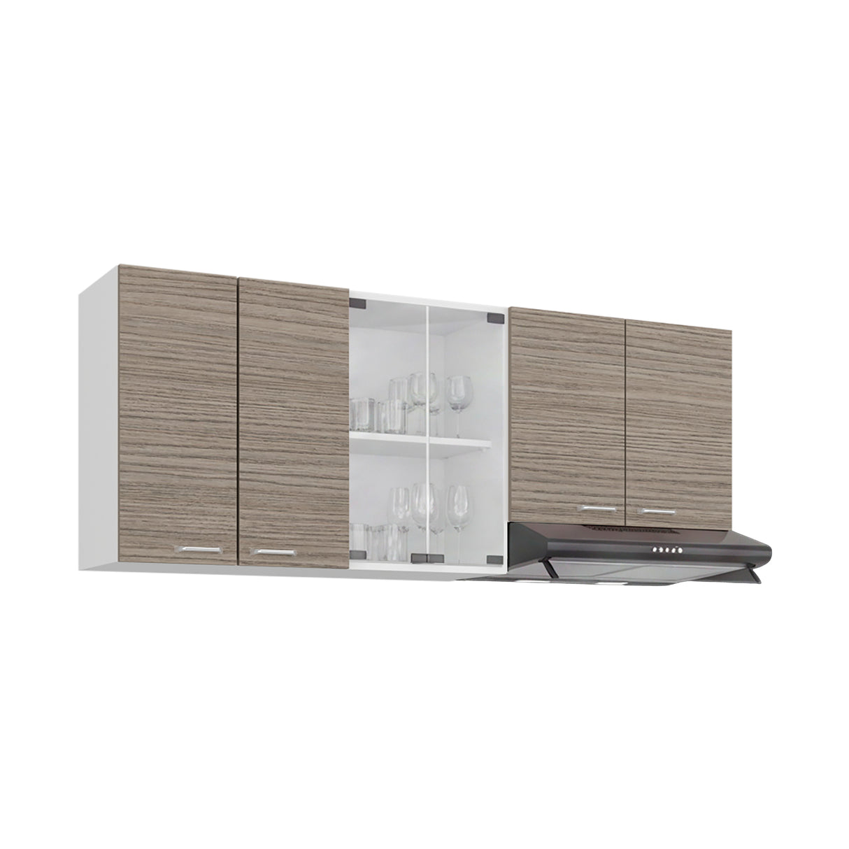 Mueble Superior de Cocina Lumina Blanco Positano 150x60cm con Seis Puertas y con Locero