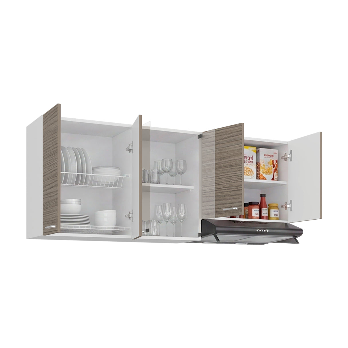 Mueble Superior de Cocina Lumina Blanco Positano 150x60cm con Seis Puertas y con Locero