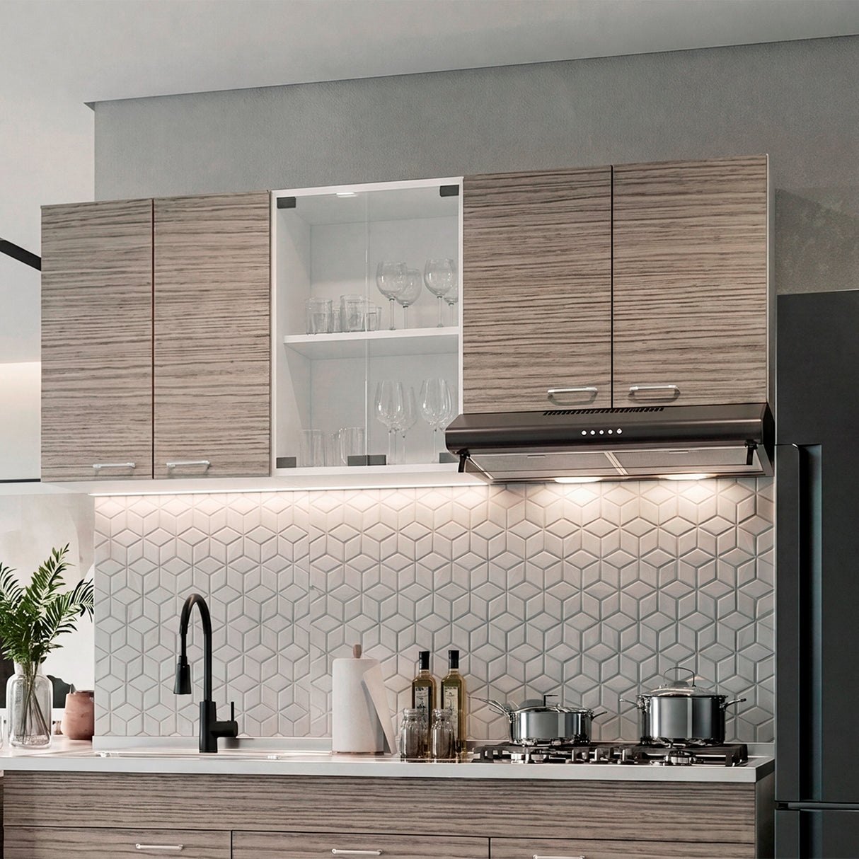 Mueble Superior de Cocina Lumina Blanco Positano 150x60cm con Seis Puertas y con Locero