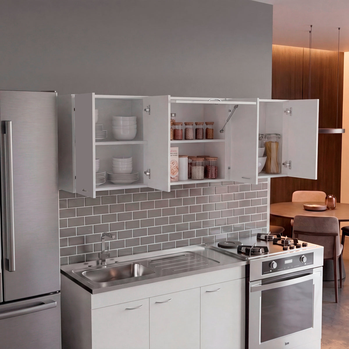 Mueble Superior de Cocina Oceana Blanco 180x60cm con Cinco Puertas