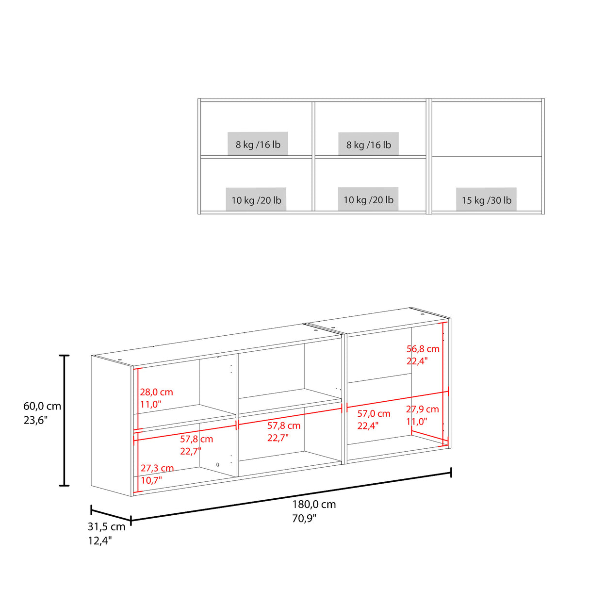 Mueble Superior de Cocina Oceana Blanco 180x60cm con Cinco Puertas