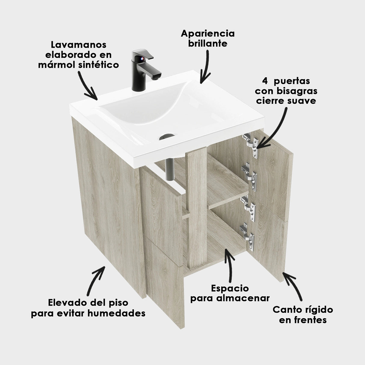Kit Mueble con Lavamanos Siena Nardo y Blanco 46.8x42.4cm Individual con Un Cajón