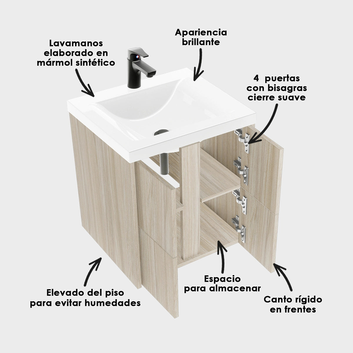 Kit Mueble con Lavamanos Siena Soder Mali y Blanco 46.8x42.4cm Individual con Un Cajón