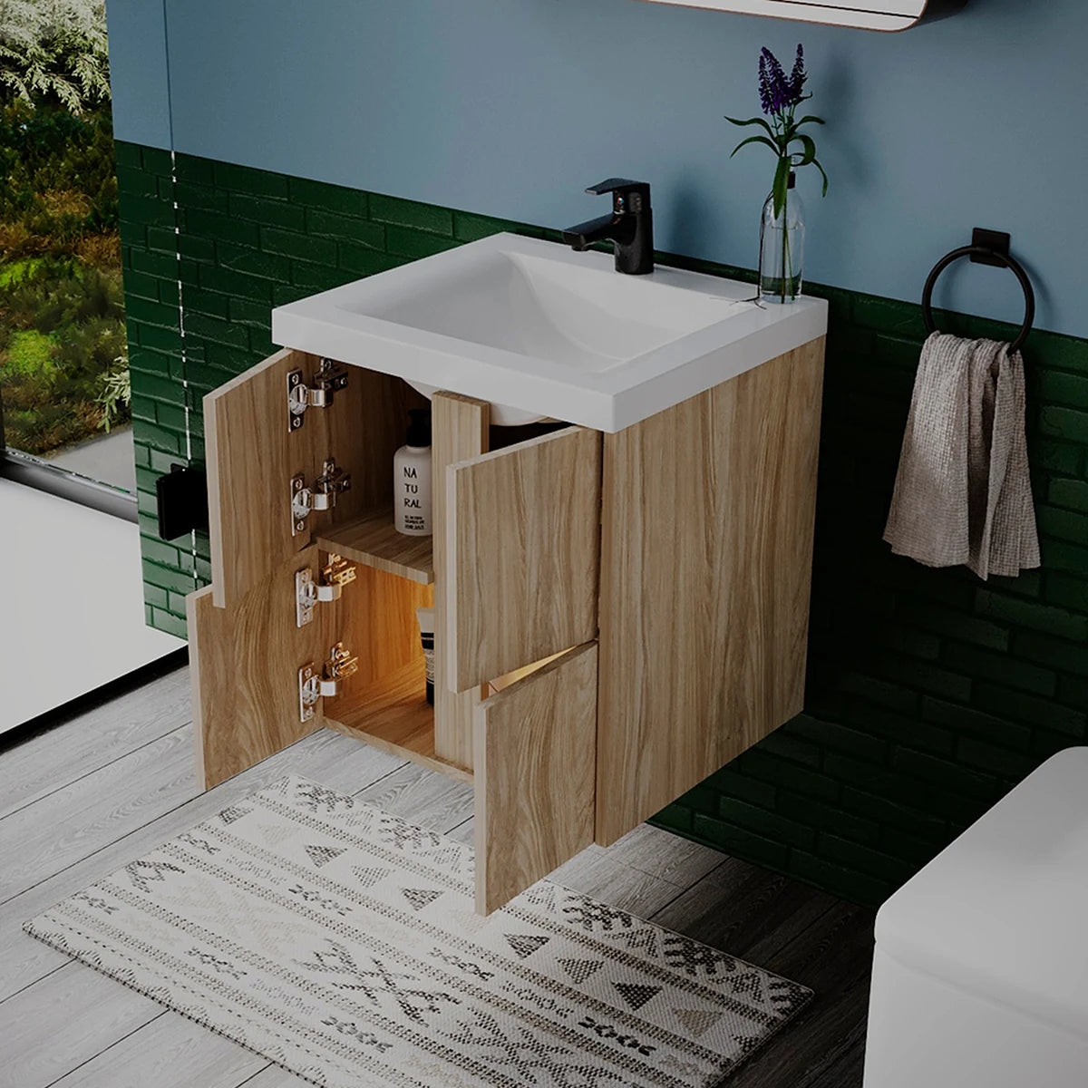 Kit Mueble con Lavamanos Siena Soder Mali y Blanco 46.8x42.4cm Individual con Un Cajón