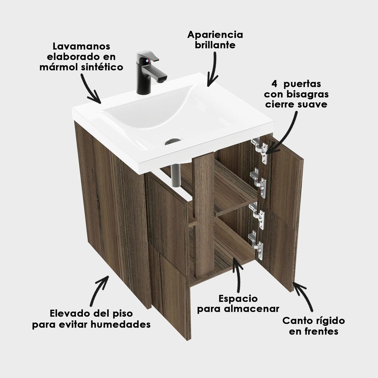 Kit Mueble con Lavamanos Siena Mitte Tambo y Blanco 46.8x42.4cm Individual con Un Cajón