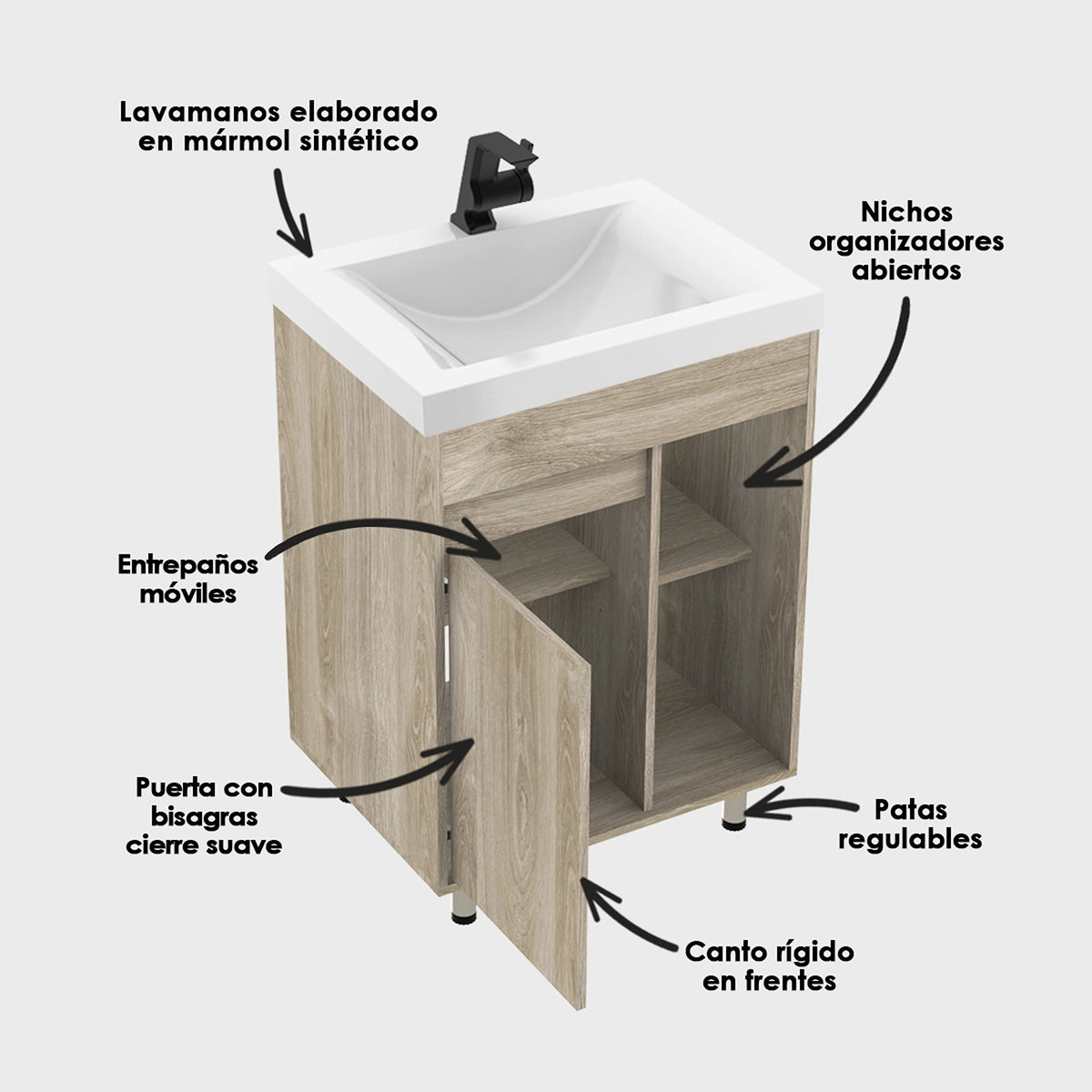 Kit Mueble con Lavamanos Siena Nardo y Blanco 61.8x47.4cm Individual con Dos Cajones
