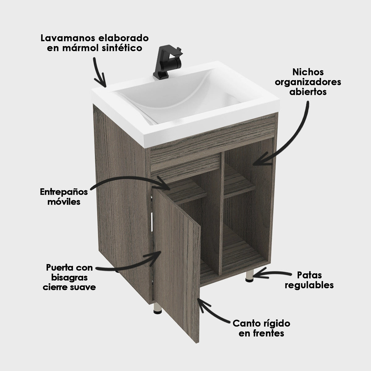 Kit Mueble con Lavamanos Siena Mitte Tambo y Blanco 61.8x47.4cm Individual con Dos Cajones