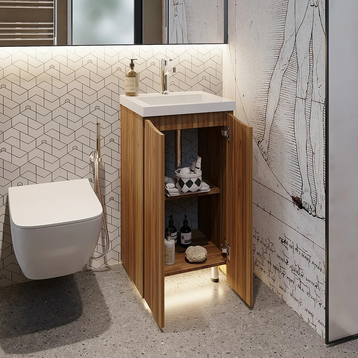 Kit Mueble con Lavamanos Oslo Gracia Sikuani y Blanco 46.8x42.4cm Individual