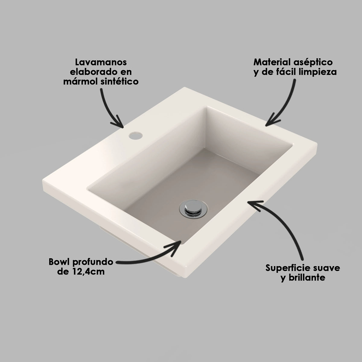 Kit Mueble con Lavamanos Oslo Nardo y Marfil 61.8x47.4cm Individual con Dos Cajones