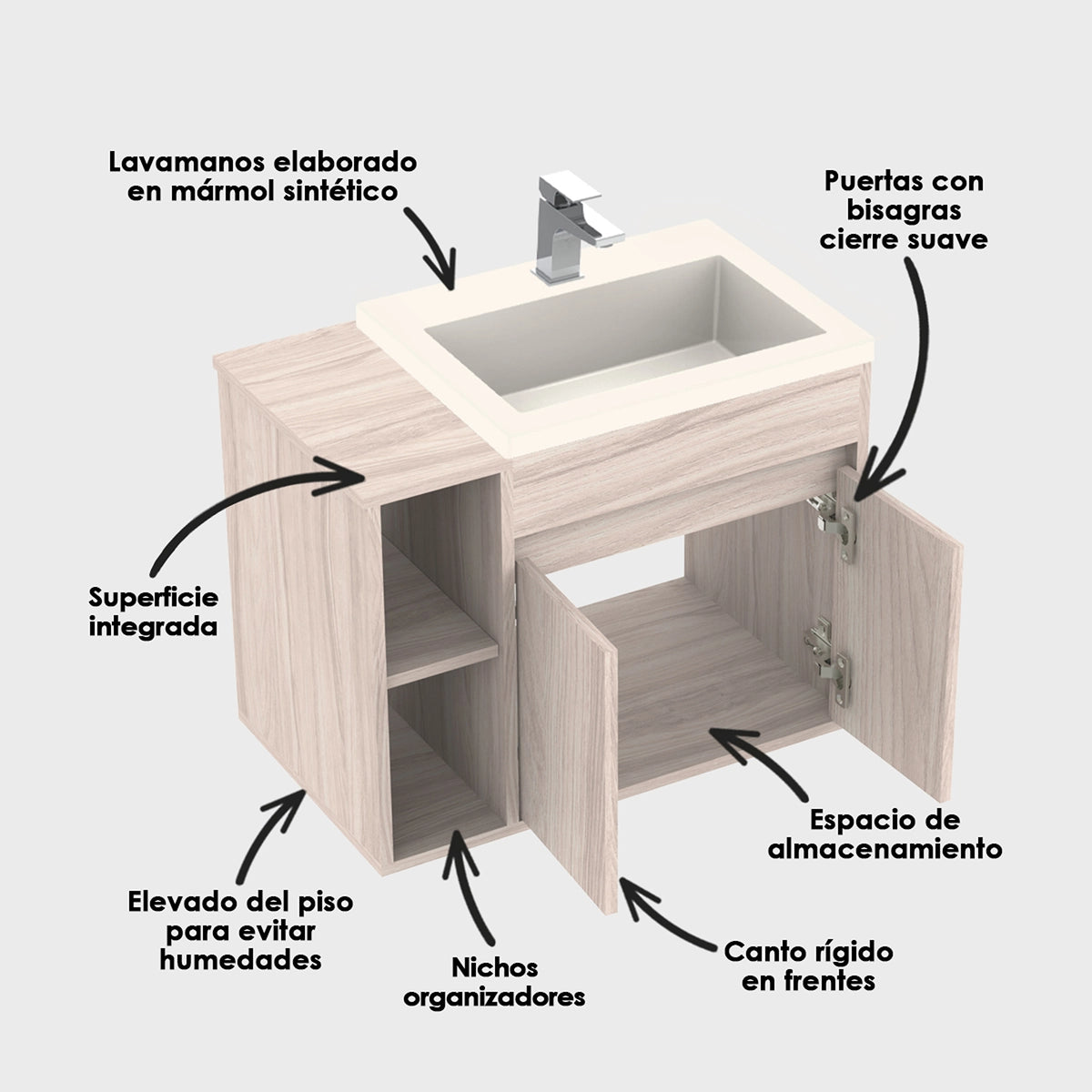 Kit Mueble con Lavamanos Oslo Soder Mali y Marfil 61.8x47.4cm Individual con Dos Cajones