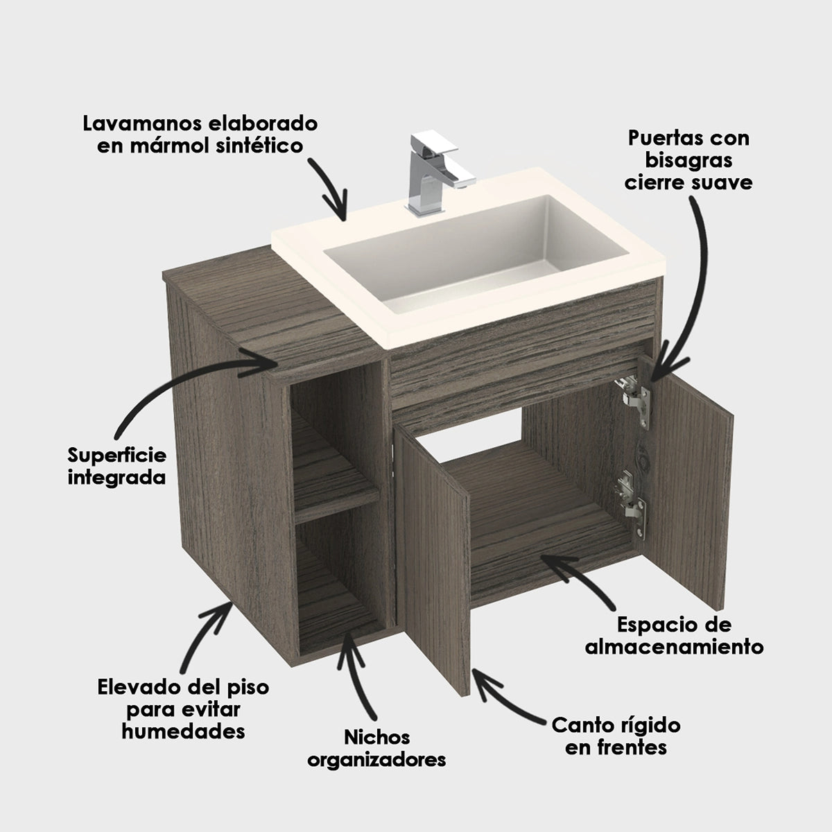 Kit Mueble con Lavamanos Oslo Mitte Tambo y Marfil 61.8x47.4cm Individual con Dos Cajones