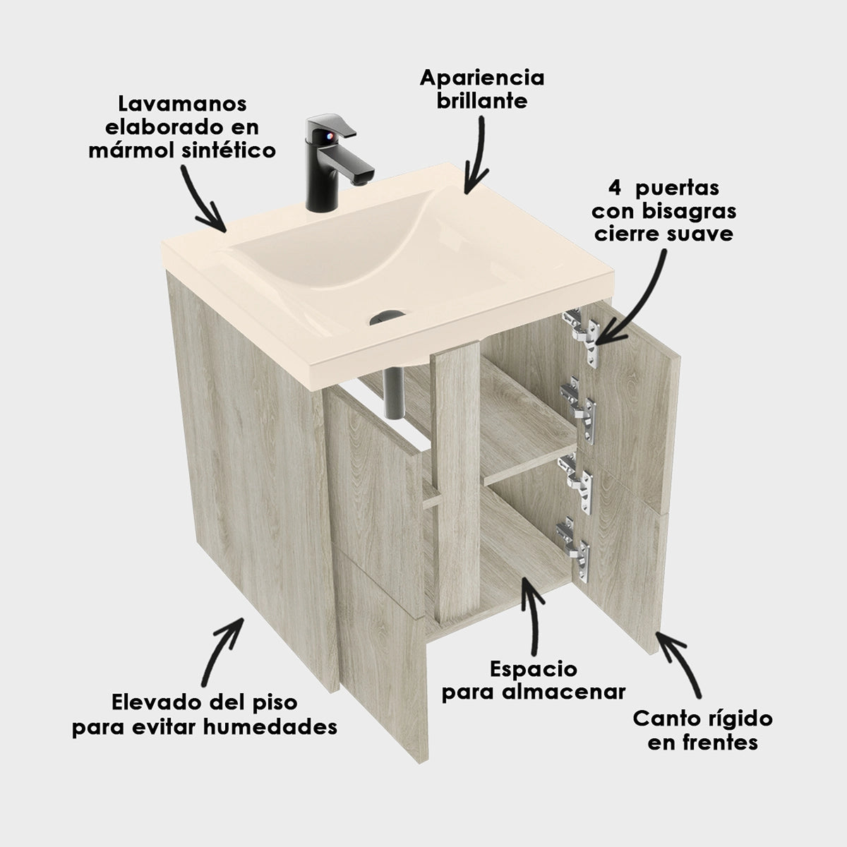 Kit Mueble con Lavamanos Siena Nardo y Marfil 123.4x47.6cm Dobles con Un Cajón