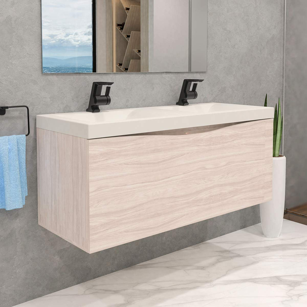 Kit Mueble Greco con Lavamanos Siena Soder Mali y Marfil 123.4x47.6cm Dobles con Un Cajón