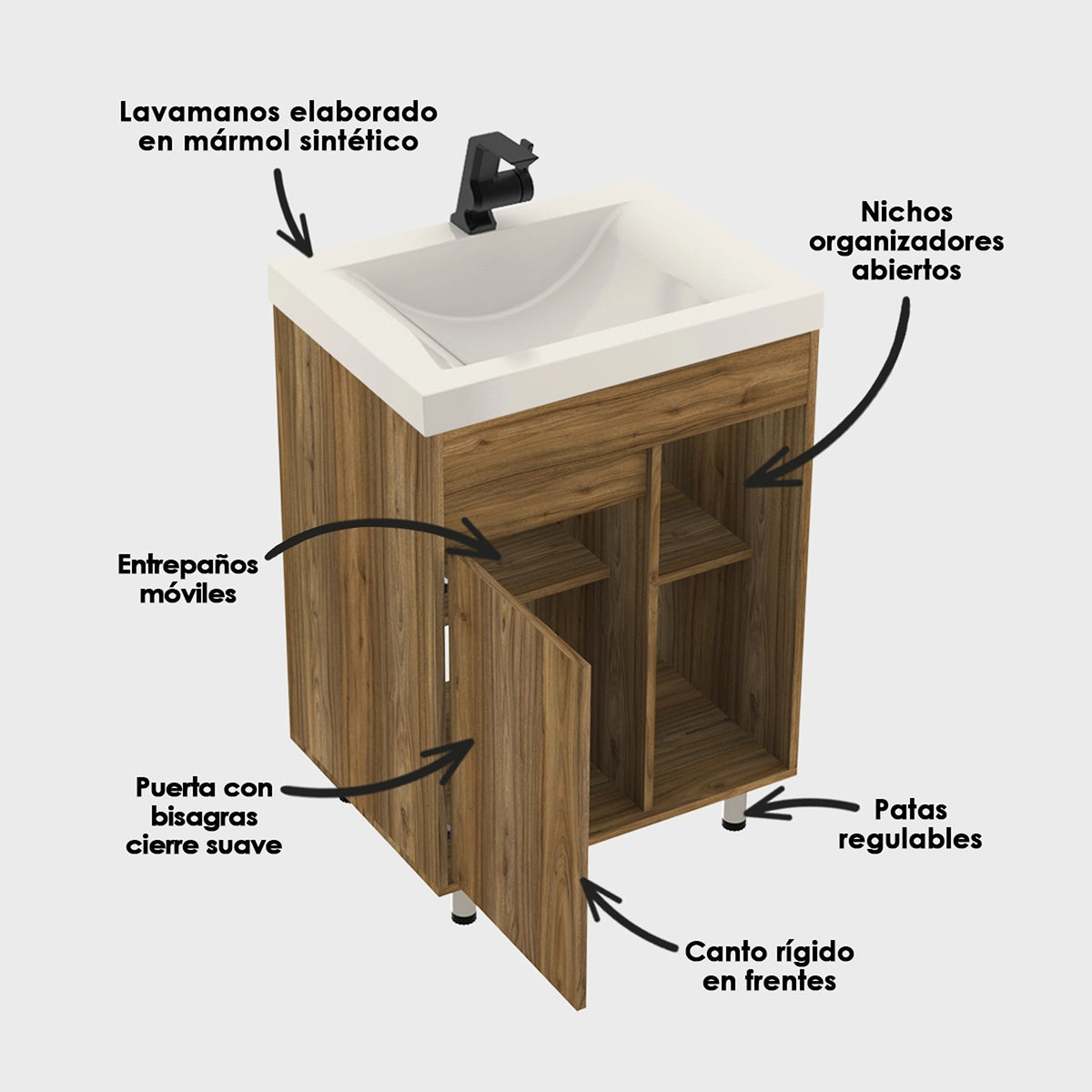 Kit Mueble con Lavamanos Siena Gracia Sikuani y Marfil 61.8x47.4cm Individual con Dos Cajones