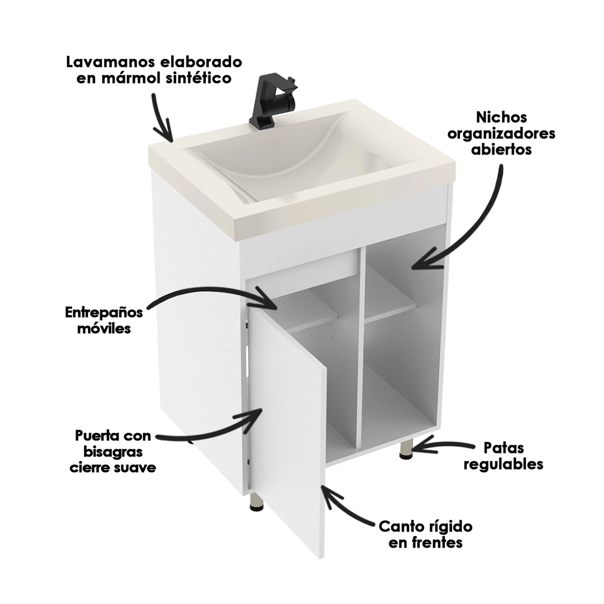 Kit Mueble con Lavamanos Siena Blanco y Marfil 61.8x47.4cm Individual con Dos Cajones