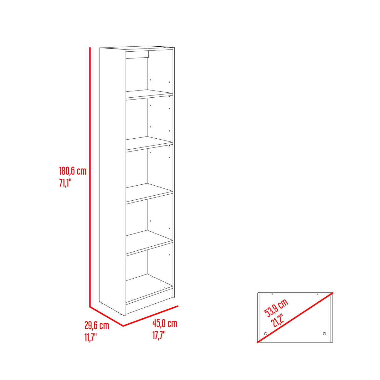 Estante Home E2 Wengue y Milan 45x180.6cm Rectangular con Cinco Compartimientos y con Cuatro Entrepaños