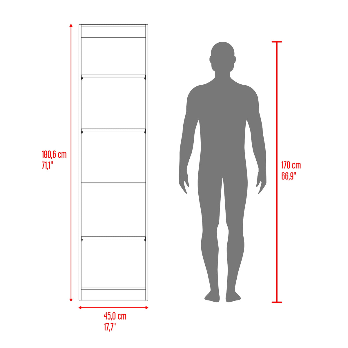Estante Home E2 Wengue y Milan 45x180.6cm Rectangular con Cinco Compartimientos y con Cuatro Entrepaños